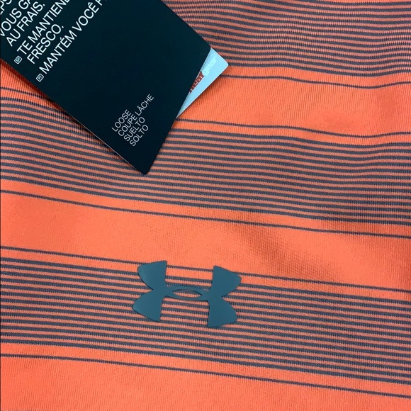 NWT Under Armour Striped Golf Polo- orange/gry - Picture 2 of 6